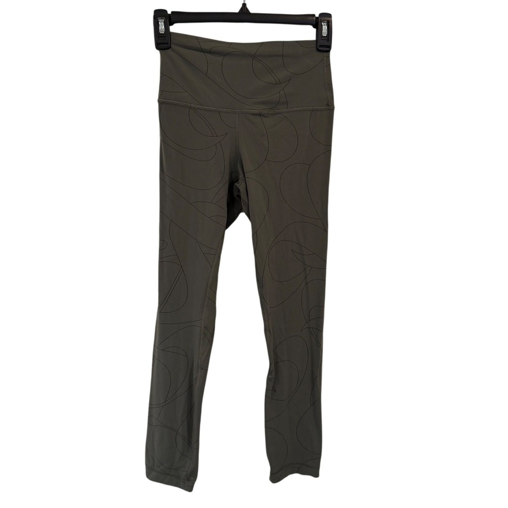 Lululemon Womens High Rise Crop Leggings Olive Green‎ Abstract Swirl Size 4